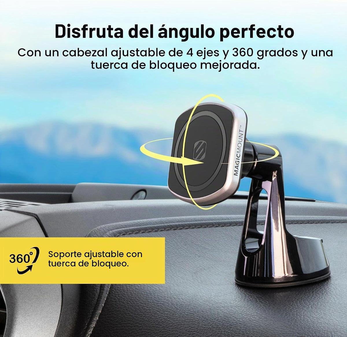 Scosche MP2WD-XTSP MagicMount Pro2 - Soporte magnético para teléfono de automóvil MagicMount Pro2 - Montura magnética definitiva para automóvil para parabrisas o tablero con ventosa - Compatible con
