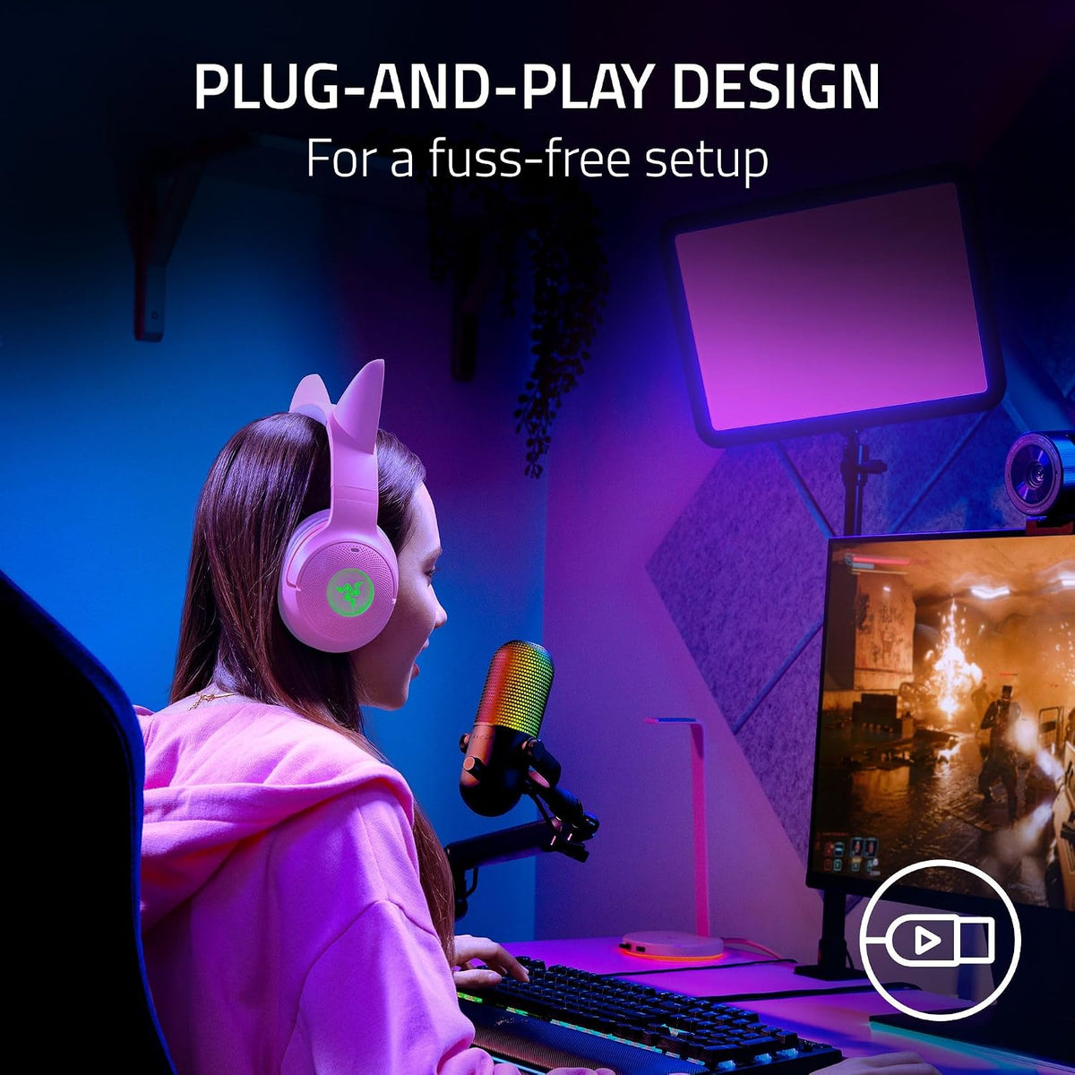 Razer Seiren V3 Chroma RGB, Reactivo al juego y streaming, micrófono USB, negro
