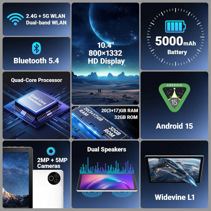 Evermyth Tablet Android 15 de 10 pulgadas, 16 GB de RAM 32 GB ROM 1...
