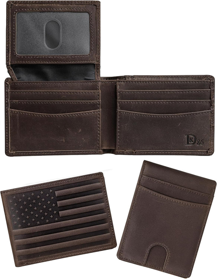 DK86 Cartera para hombres Slim Rfid Bifold Cuero Genuino 2 ID Venta...