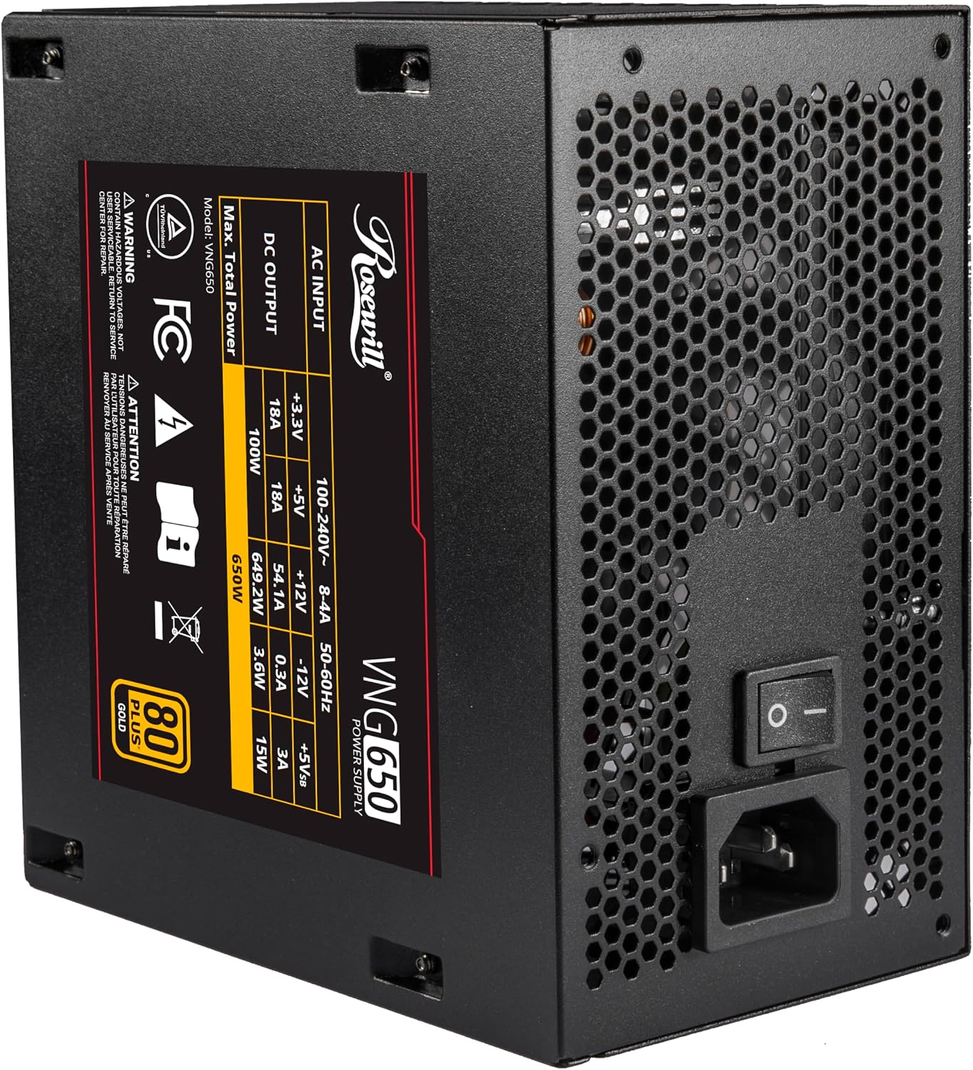 Rosewill VNG 650 W 80+ Certificado Gold, compatible con ATX 3.0 y 3...