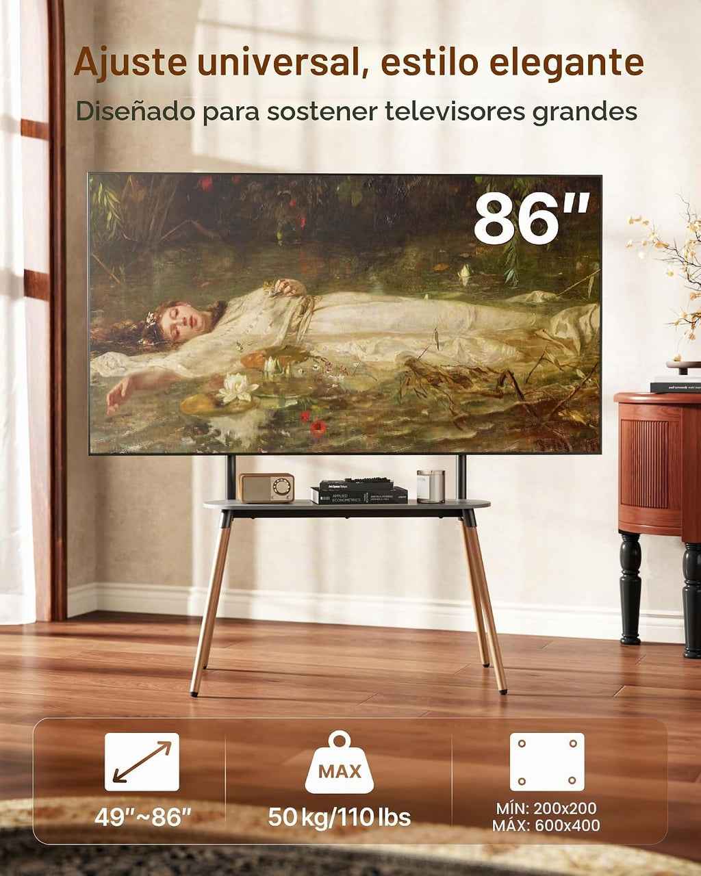 Soporte de TV con caballete de 4 patas para televisores de 49 a 86
