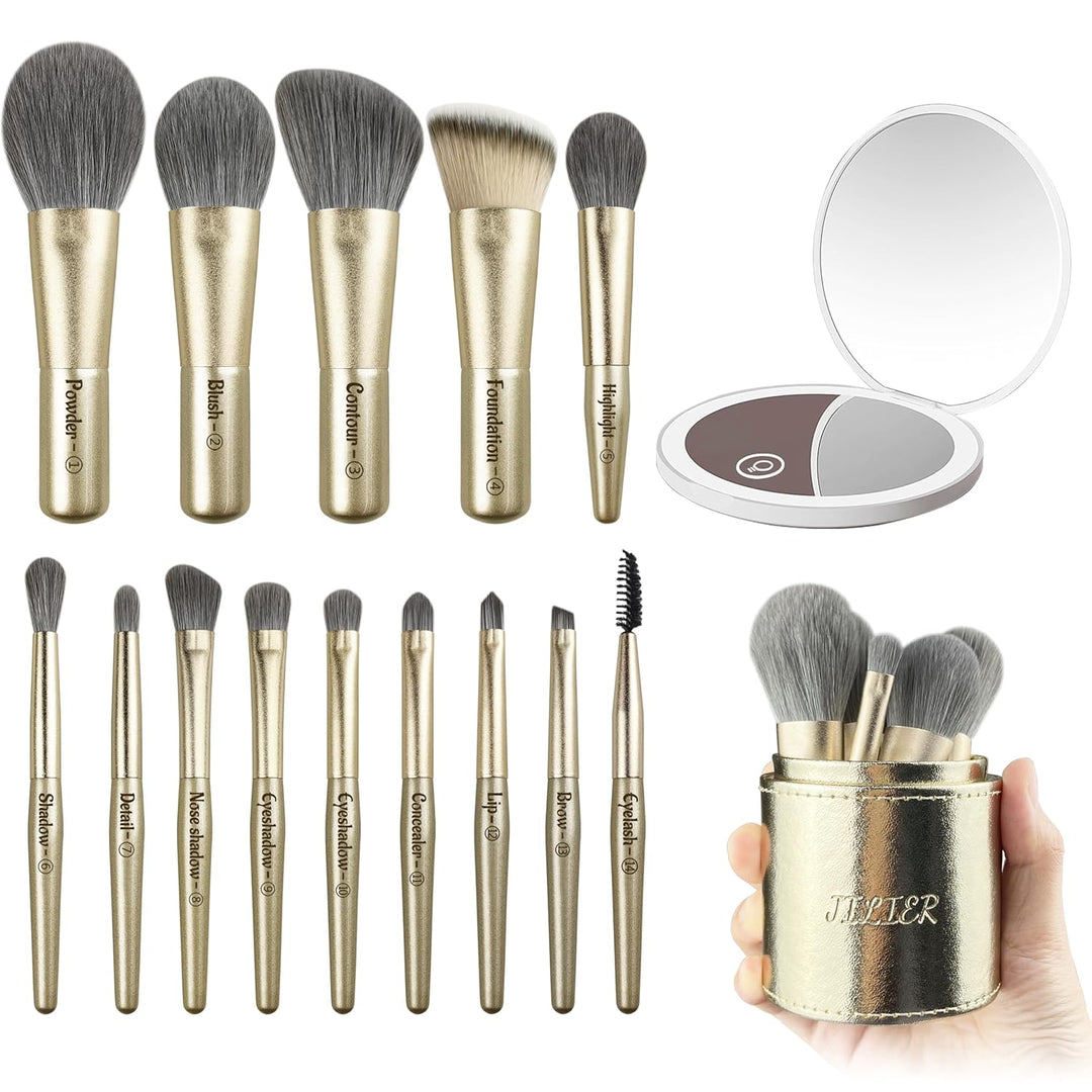 Jilier 14 piezas de mini brochas de maquillaje y espejo de bolsillo...