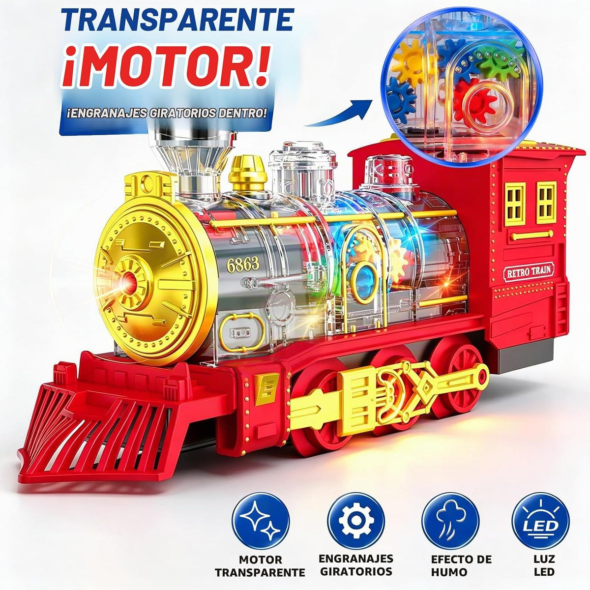 Juego de tren eléctrico de Navidad para niños con humo, luces y sonido (encendido/apagado) tren debajo del árbol de Navidad, trenes modelo para niños pequeños para niños de 3, 4, 5, 6, 7, 8 años en adelante, regalos para niños