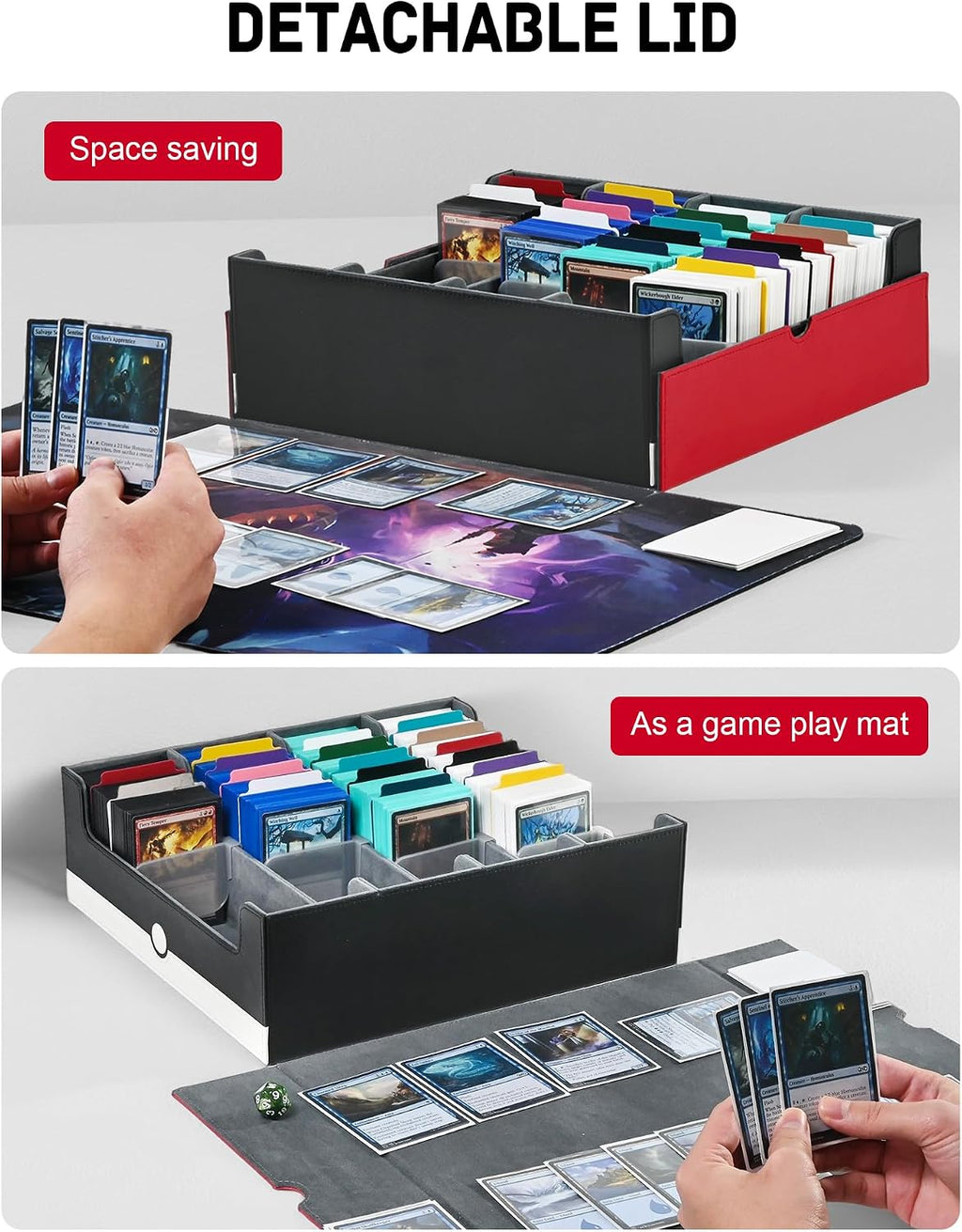 ZLCA Caja de almacenamiento de tarjetas con capacidad para más de 3200 unidades, funda de almacenamiento con 4 tapones, organizador de tarjetas para TCG MTG PTCG (rojo y blanco)
