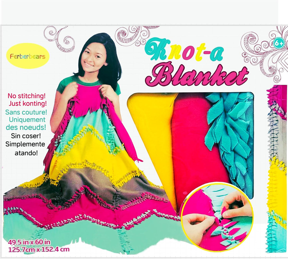 Ferberbears Kits de manualidades para niños de 8 a 12 años o adultos, para hacer colchas de nudo, de 62 x 50 pulgadas, manta grande de forro polar sin costura, lavable a máquina