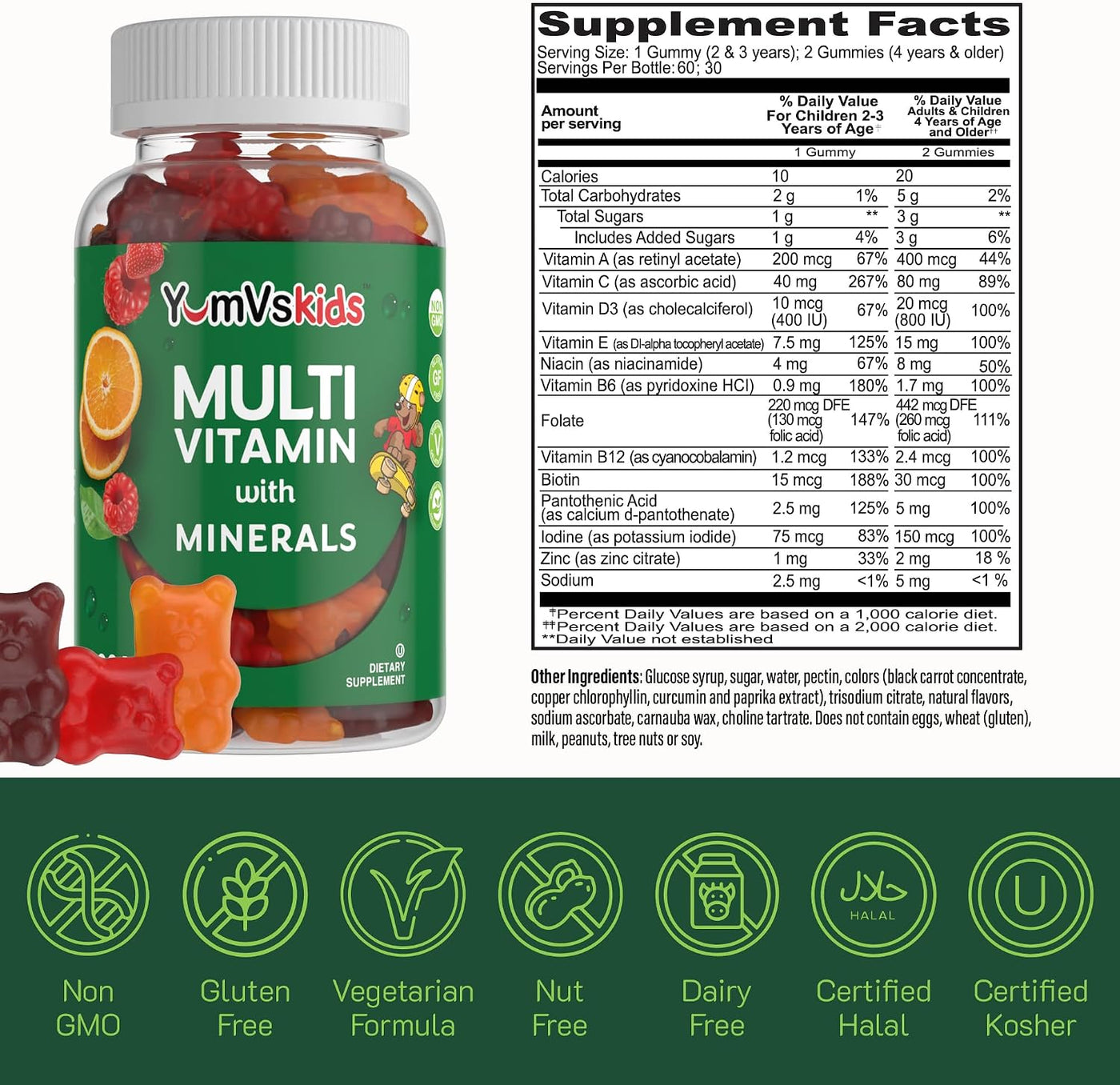 YumVs Kids - Gomitas multivitamínicas masticables con sabor a fruta...