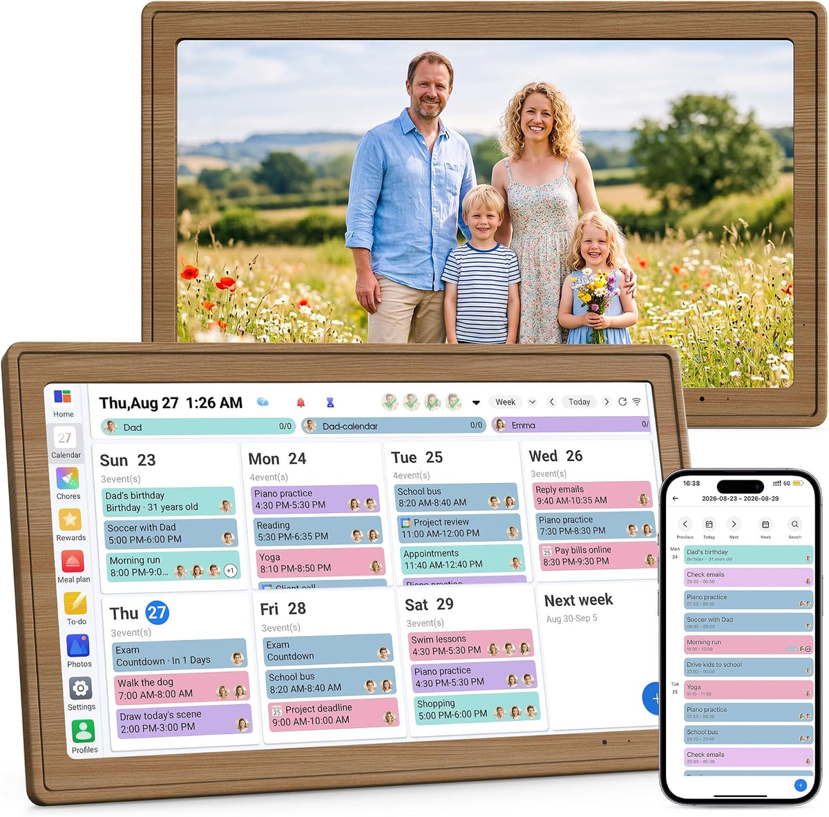 Calendario digital, calendario electrónico de 15.6 pulgadas con pantalla táctil de pared o escritorio, planificador de pared inteligente con tabla de tareas, planificador de comidas, pantalla de fotos