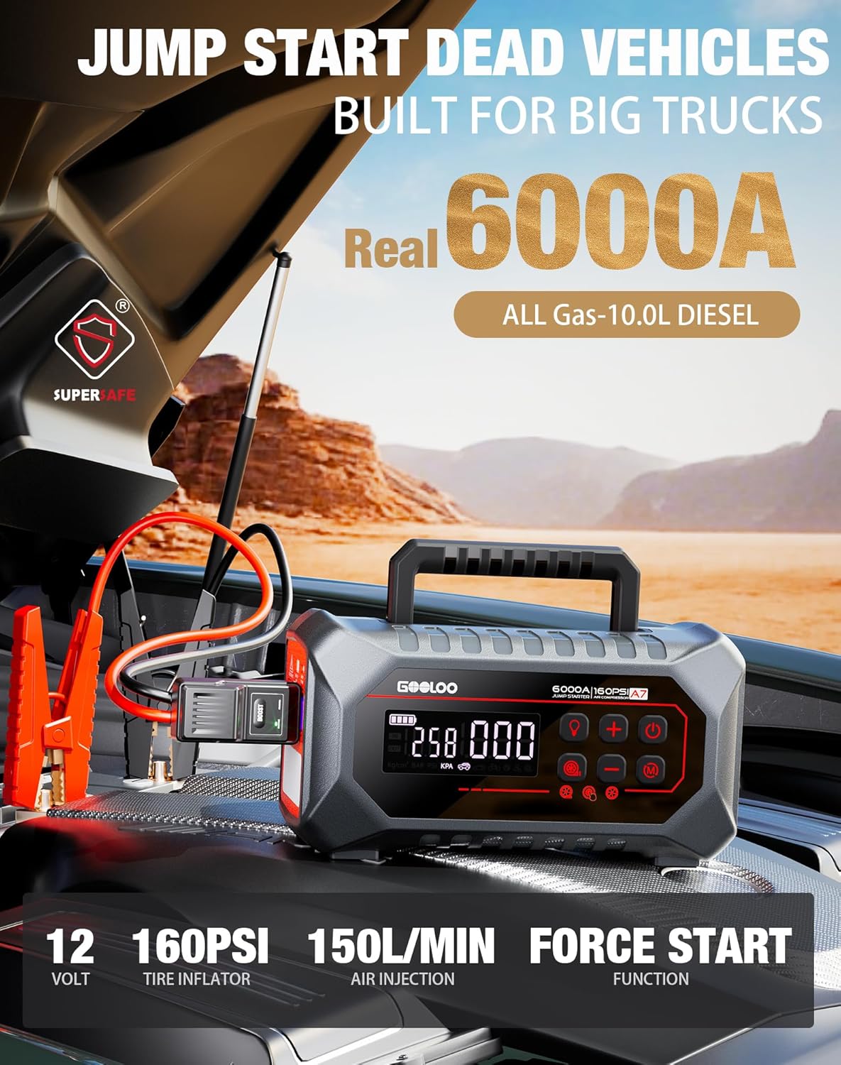 GOOLOO Arrancador de salto A7 con compresor de aire, 6000A y 160PSI...