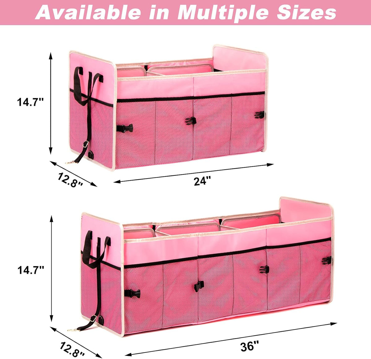 Organizador de maletero de automóvil con bolsa enfriadora individual, organizador de maletero de 3 compartimentos para automóvil, organizador de almacenamiento plegable para SUV (rosa)
