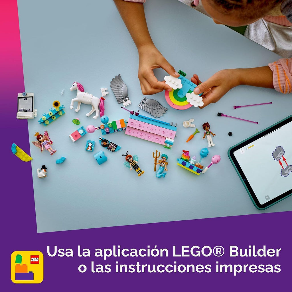 LEGO Fiesta de disfraces de amigos con unicornio y hada, juguete de construcción interactivo de cuentos con juguetes de gato y unicornio, idea creativa de regalo de cumpleaños para niñas y niños, 6+ - 42661