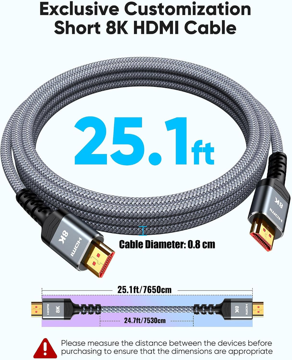 Highwings Cable HDMI largo 8K de 25 pies, 48 Gbps, cable para juegos de