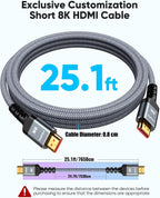 Highwings Cable HDMI largo 8K de 25 pies, 48 Gbps, cable para juegos de
