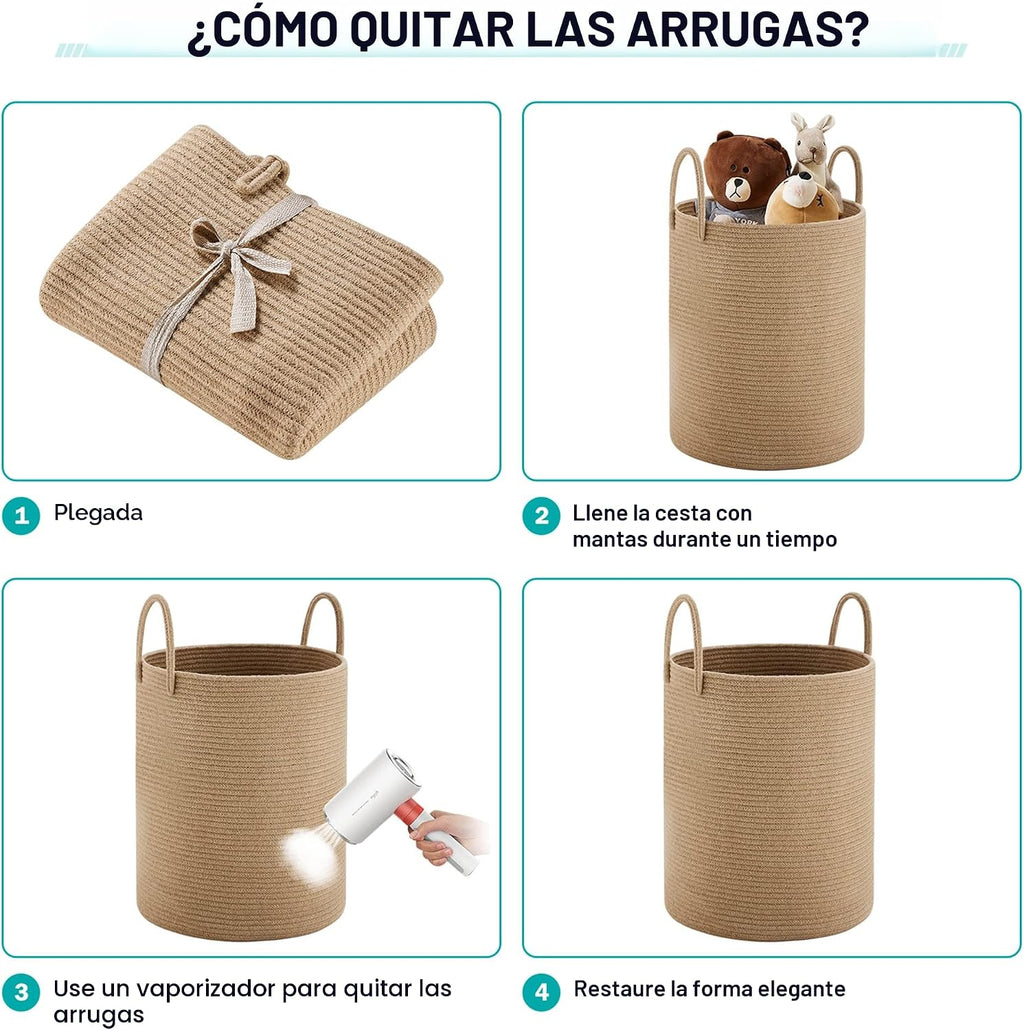 Cesta Canasta de Lavandería de Cuerda de Yute por YOUDENOVA, Cesta de Lavandería Alta de 58L, Canasta de Cuarto de Bebé para Almacenamiento de Mantas para Dormitorio-Grande-Yute