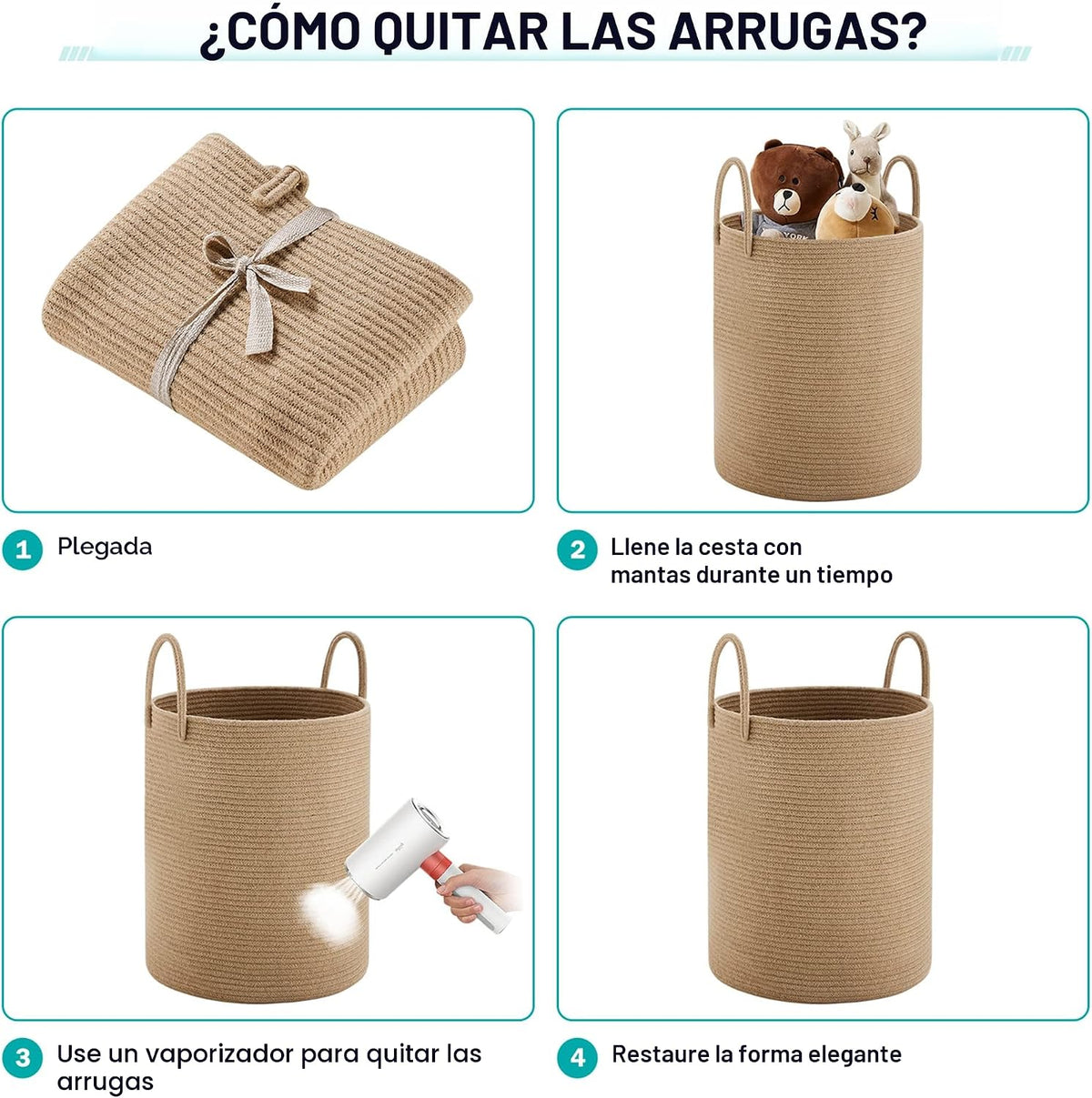 Cesta Canasta de Lavandería de Cuerda de Yute por YOUDENOVA, Cesta de Lavandería Alta de 58L, Canasta de Cuarto de Bebé para Almacenamiento de Mantas para Dormitorio-Grande-Yute
