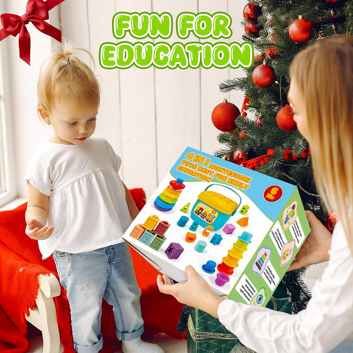 Montessori - Juguete para bebés de 6 a 12 meses, bloques apilables, clasificador de formas de juguete
