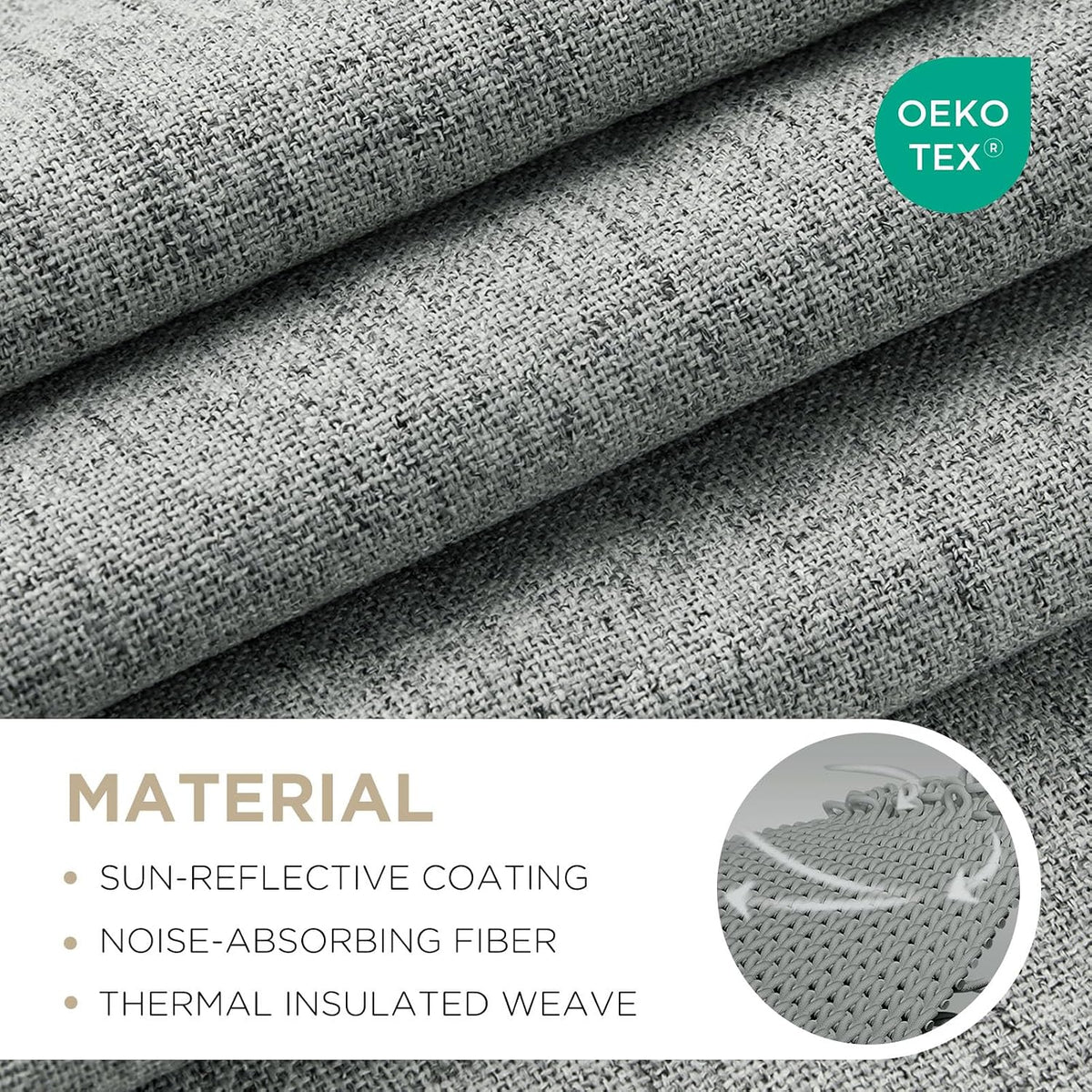 Joydeco - Cortinas 100 % opacas para dormitorio, cortinas de lino natural, cortinas de bloqueo de luz con aislamiento térmico, bolsillo para barra y pestaña trasera, oscurecimiento de privacidad