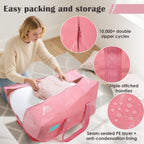 Paquete de 6 bolsas de mudanza con cremallera lateral completamente abierta, extra grandes de 93 L, resistentes al agua, plegables para almacenamiento para dormitorio universitario, mudanza y organización del hogar, color rosa