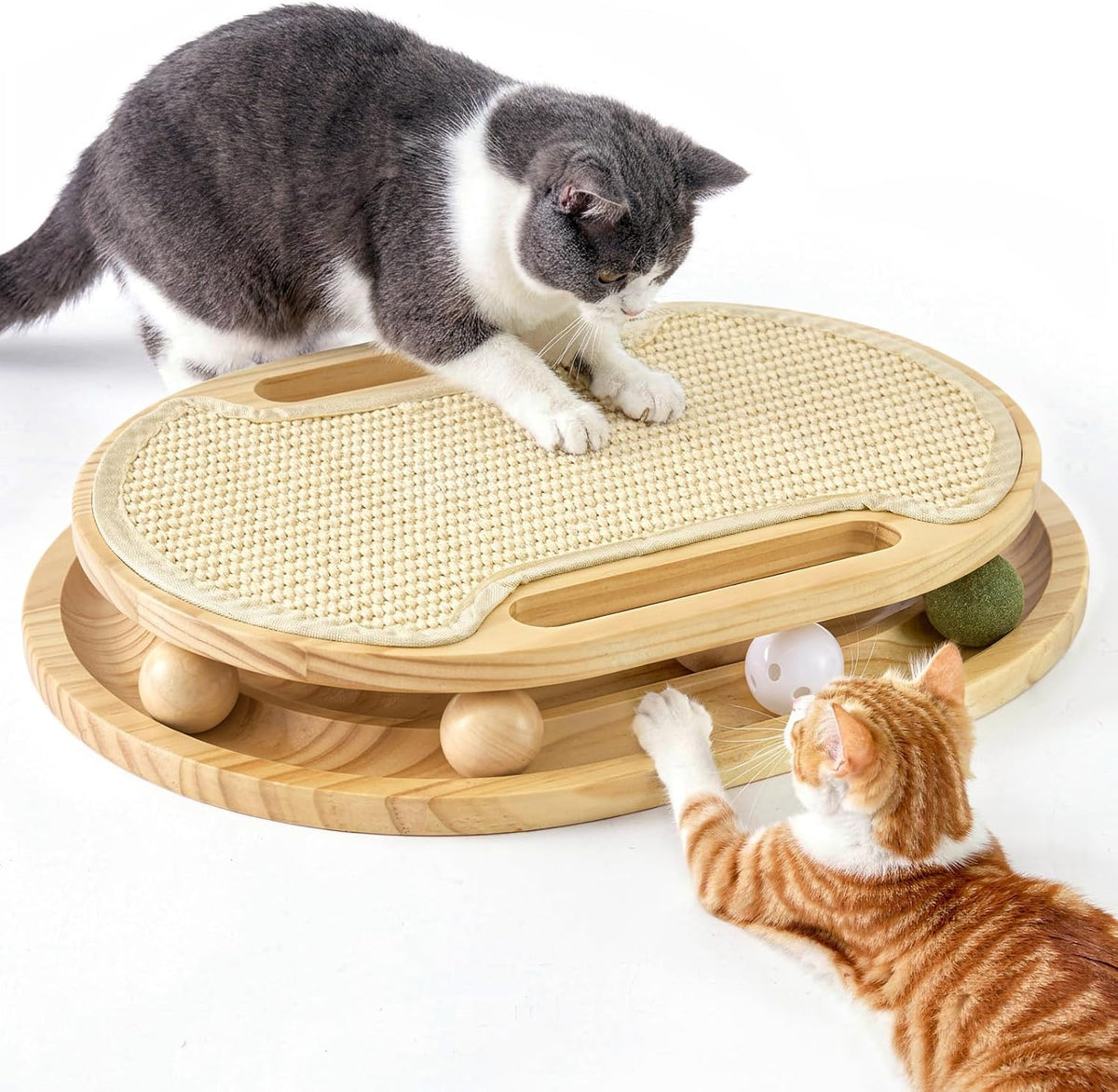 Rascador para Gato con Túnel de Bolas, Alfombra de Pizarrón de Saico para Uso en Interiores