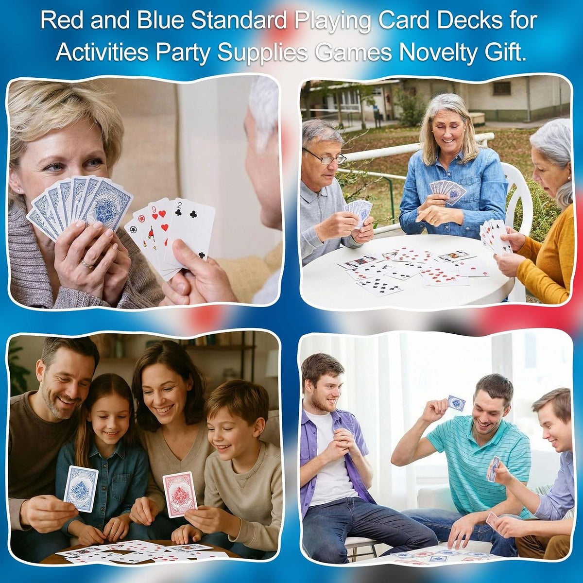 Zubebe Paquete de 96 cartas de juego a granel de cartas de 2.25 x 3.5 pulgadas, tamaño de póquer, índice estándar, rojo y azul, artículo de juego de viaje para actividades, suministros de fiesta