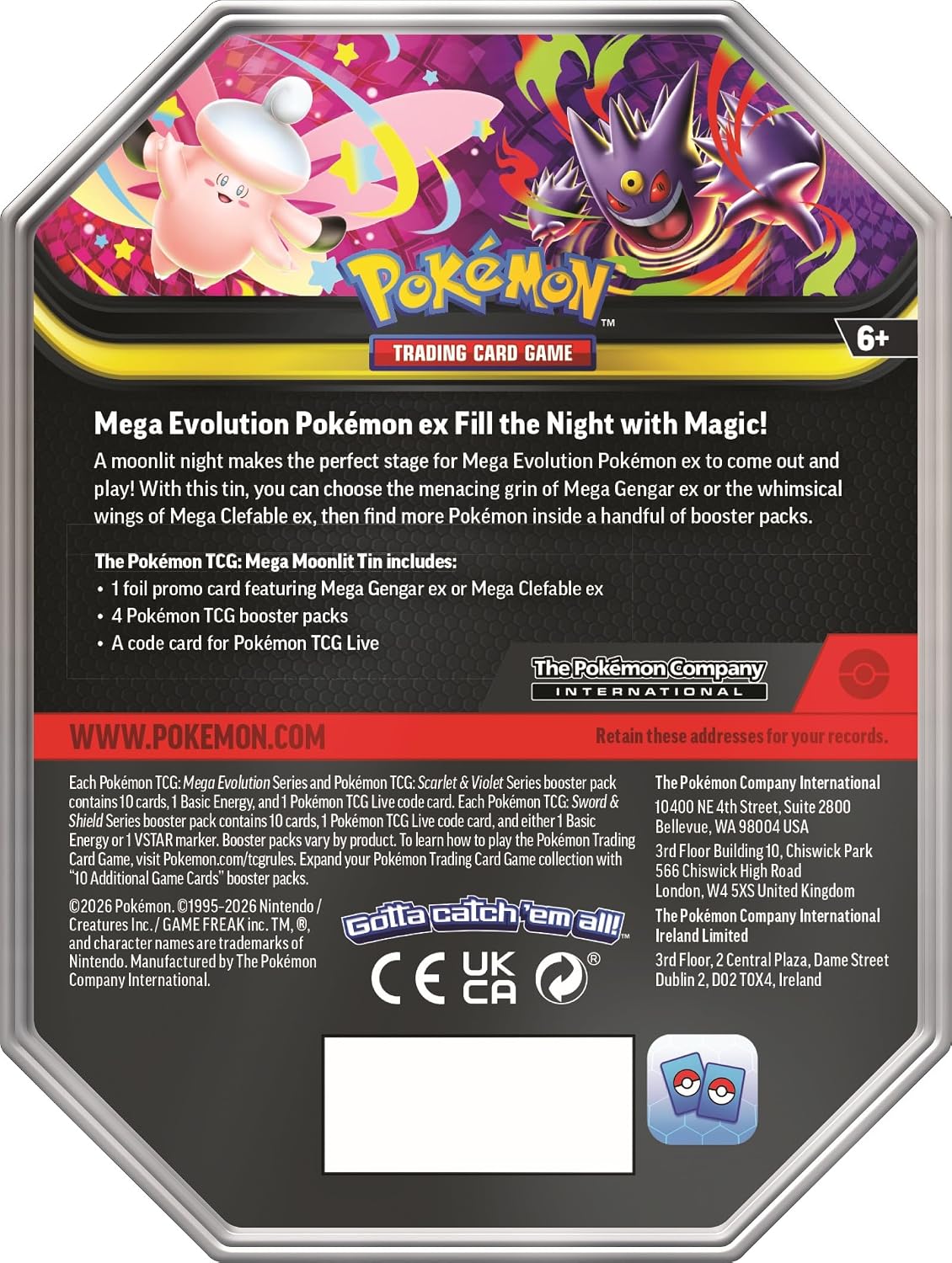 Pokémon TCG: Mega Lata iluminada por la luna, paquete de 4 refuerzos