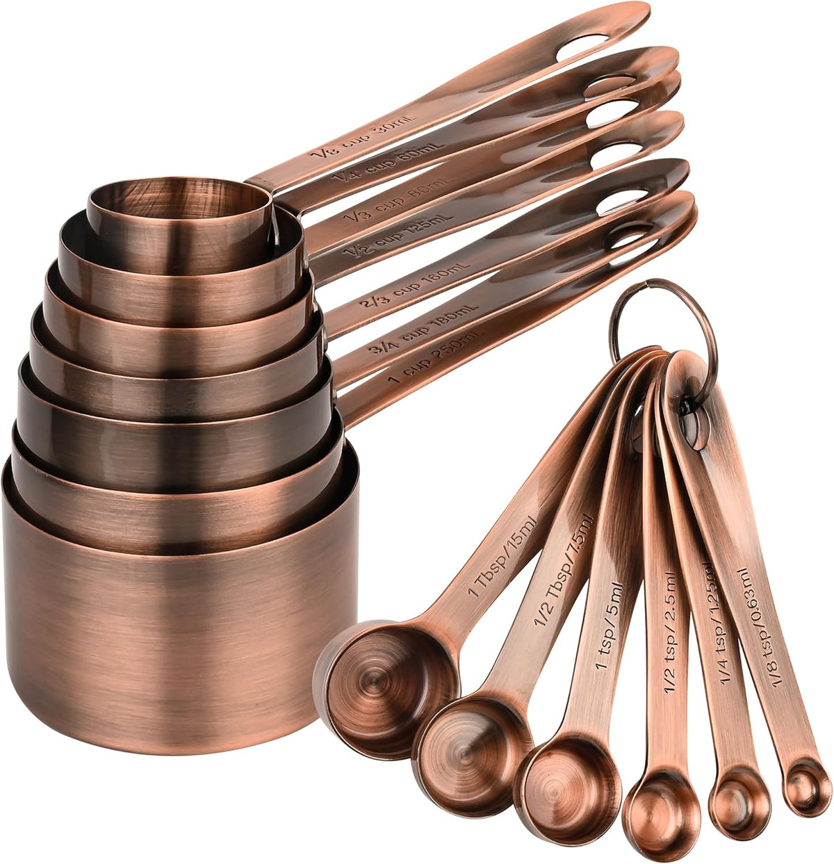 Juego de Tazas y Cucharas Medidoras Smithcraft, Juego de Tazas y Cucharas Medidoras de Cobre para Hornear y Cocina, Taza Medidora y Cuchara de Acero Inoxidable para Seco y Líquido, Juego de 7 Tazas