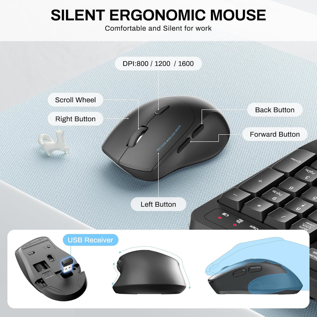 Combo de teclado y mouse inalámbricos, teclas onduladas de tamaño c...