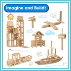 Juego de bloques de construcción de madera, juguetes de construcción de bloques de tablones de 200 piezas, juguete educativo de madera STEM para niños y niños pequeños