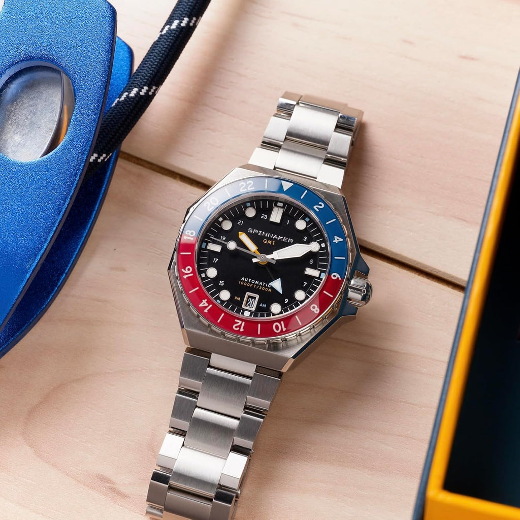 Reloj Spinnaker Dumas para hombre, automático GMT de buceo – Movimiento Seiko NH34, caja de acero inoxidable de 44mm, resistente al agua 300m, pulsera de acero inoxidable, SP-5119