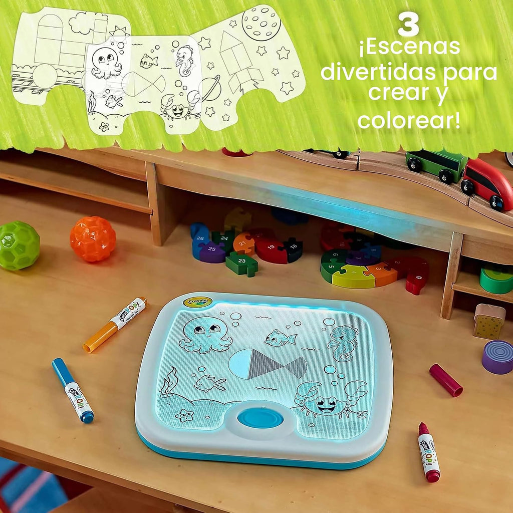 Crayola Tablero de actividades iluminado, juguete sensorial para niños pequeños y niños, caja de luz, tablero para colorear iluminado, juguete educativo, regalo para niños pequeños, a partir de 1 año