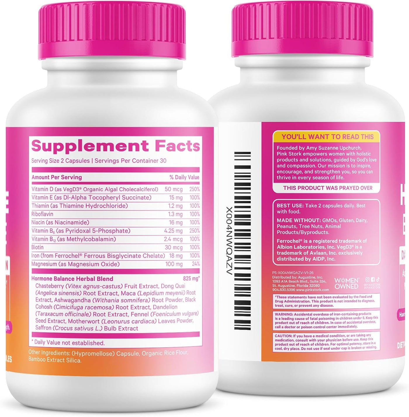 Multivitamínico de equilibrio hormonal Pink Stork para mujeres, 60...