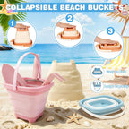 Juego de palas de playa y bolsa de malla para niños, set de 3 cubos plegables para arena