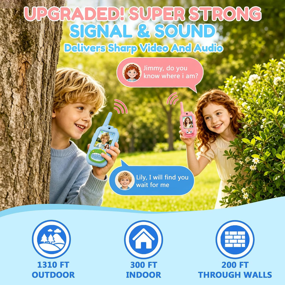 Octomo Walkie Talkies de video para niños, paquete de 2, Walkie Talkie de