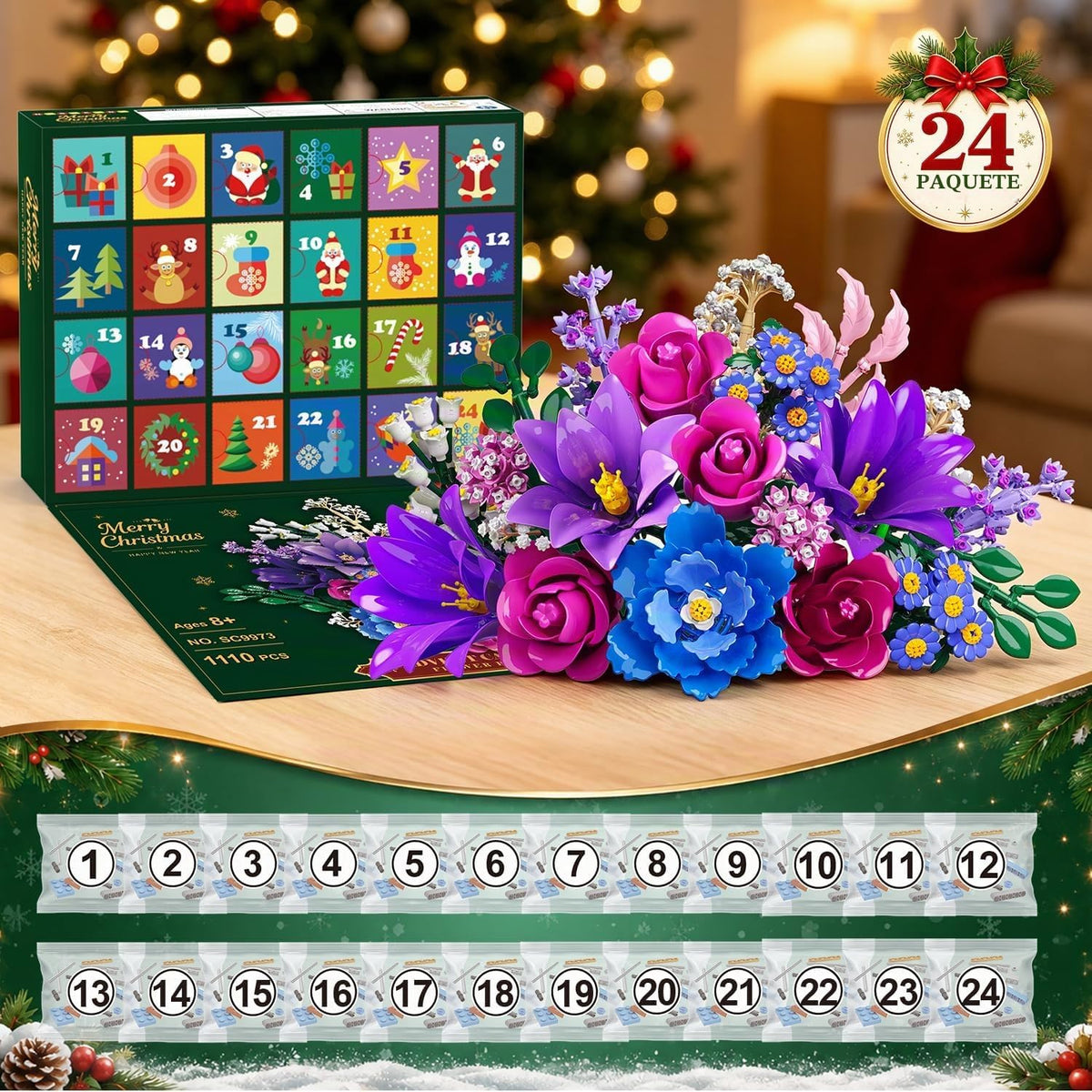 Calendario de Adviento de flores 2026 - Juego de construcción de Navidad de
