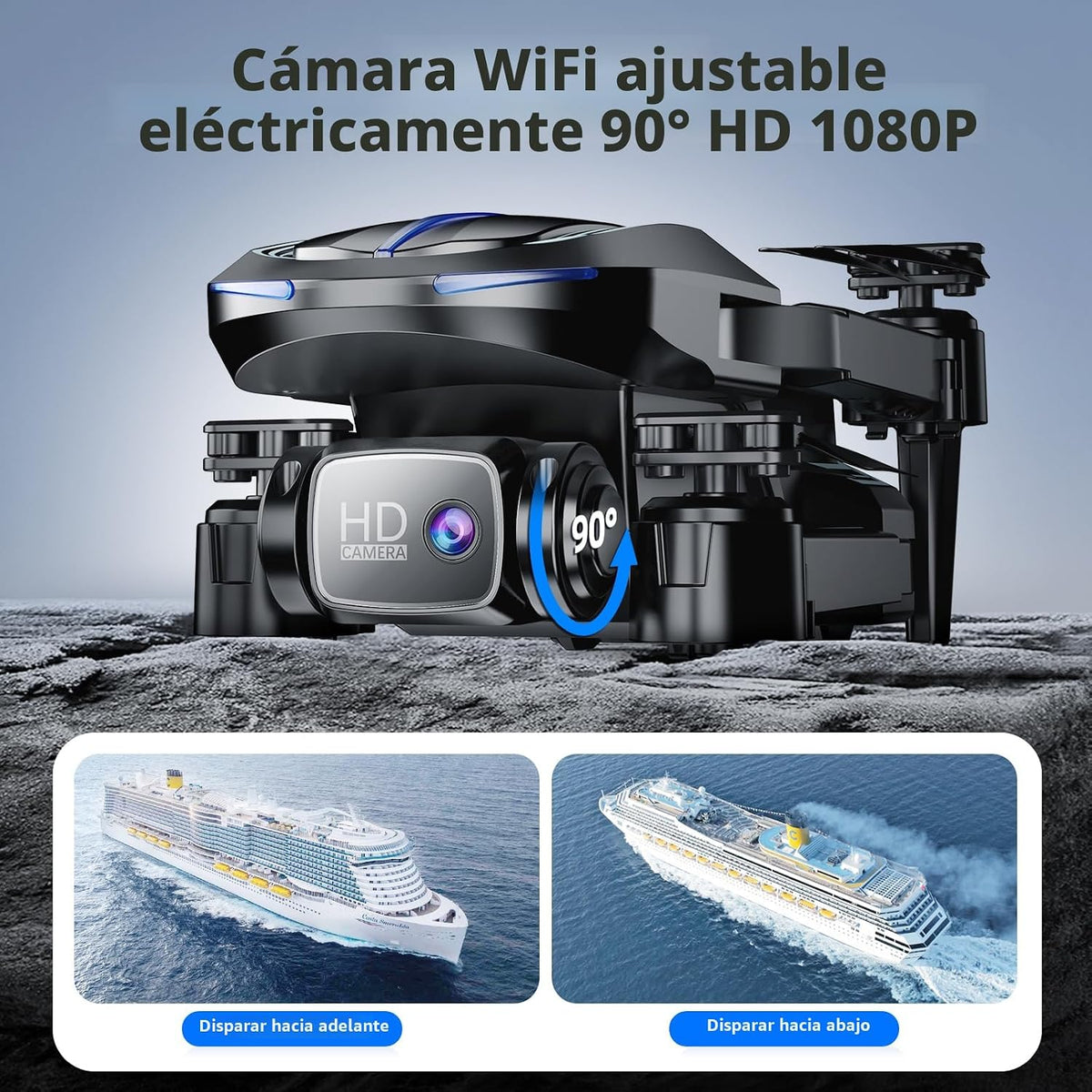 Dron con cámara para adultos principiantes y niños, divertido mini dron plegable 1080P para emocionante juego en interiores y exteriores, cuadricóptero RC con 2 baterías, arranque con una tecla, fácil