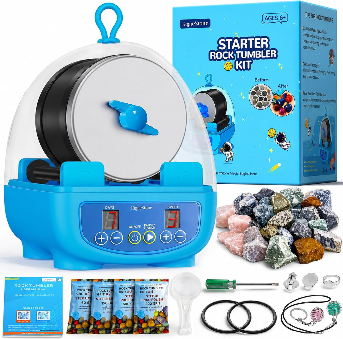 KomeStone Kit de vaso K5 Rock para niños y principiantes, pulidora de rocas