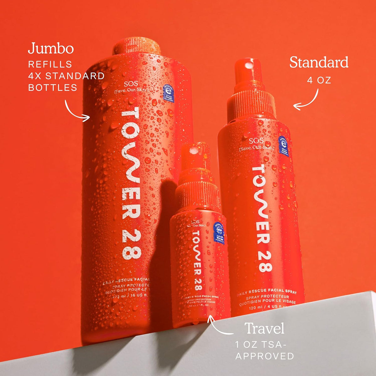 Tower 28 Beauty SOS Daily Rescue Spray facial Jumbo Recambio 16 oz...