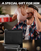 Cartera de piel auténtica con cadena para hombre: cartera RFID para