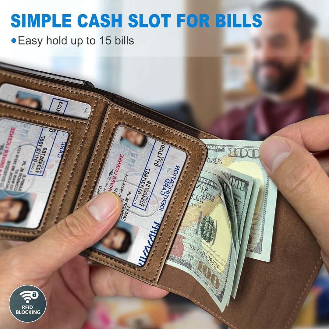 Cartera miyozi para hombre, con bolsillo para billetes, 2 ventanas...
