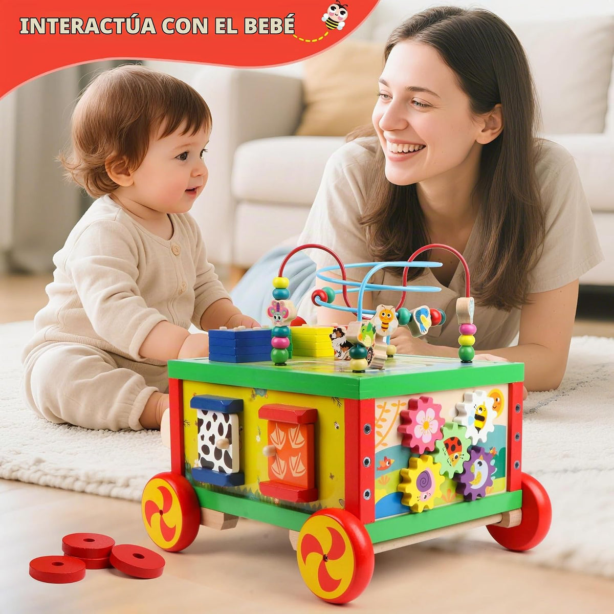 Cubos de actividad de madera 7 en 1 Juguetes Montessori para niños y niñas