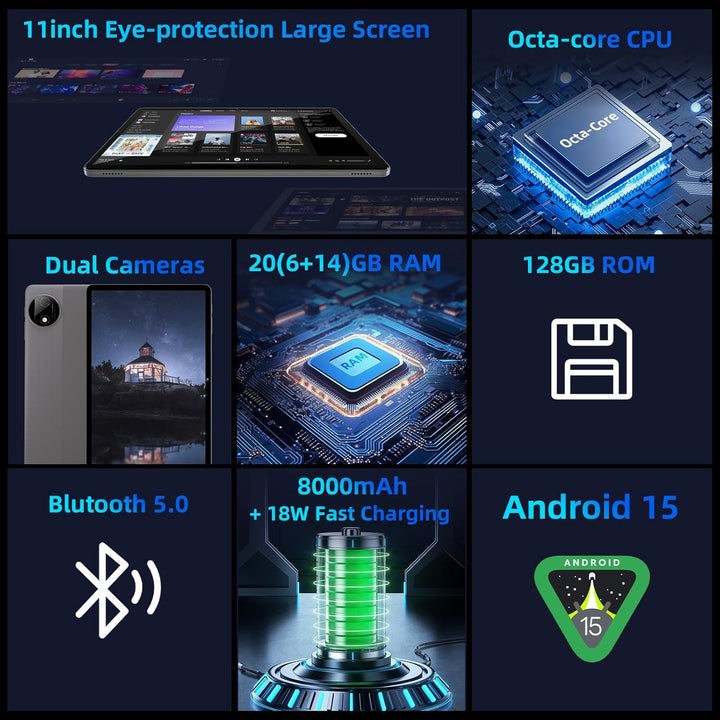 Tablet Android 15 actualizada 2026, tabletas de 11 pulgadas, CPU Oc...