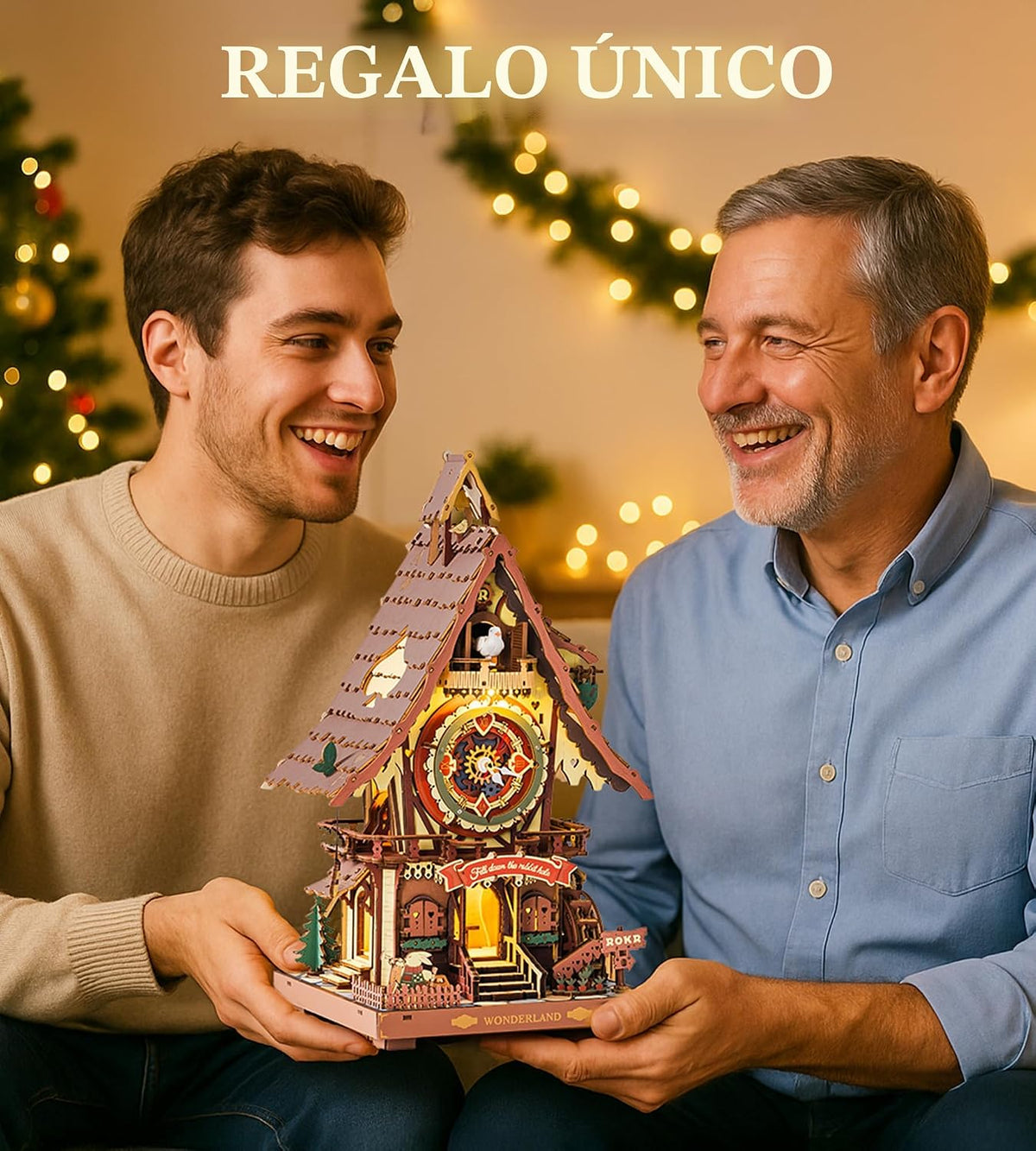 ROKR Reloj de cuco rompecabezas de madera 3D con luz LED y timbre por hora