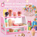 Juego de mesa de madera para contador de helados para niñas pequeñas, tienda de juegos, juguete de simulación, accesorios de cocina con dinero y moneda falsos, regalos de cumpleaños de Navidad para niños de 3 años en adelante (rosa)