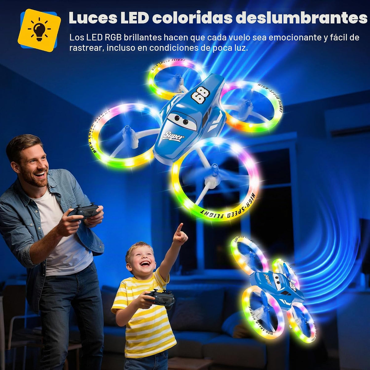 Drones para niños y principiantes con luces LED 2 baterías de arranque con