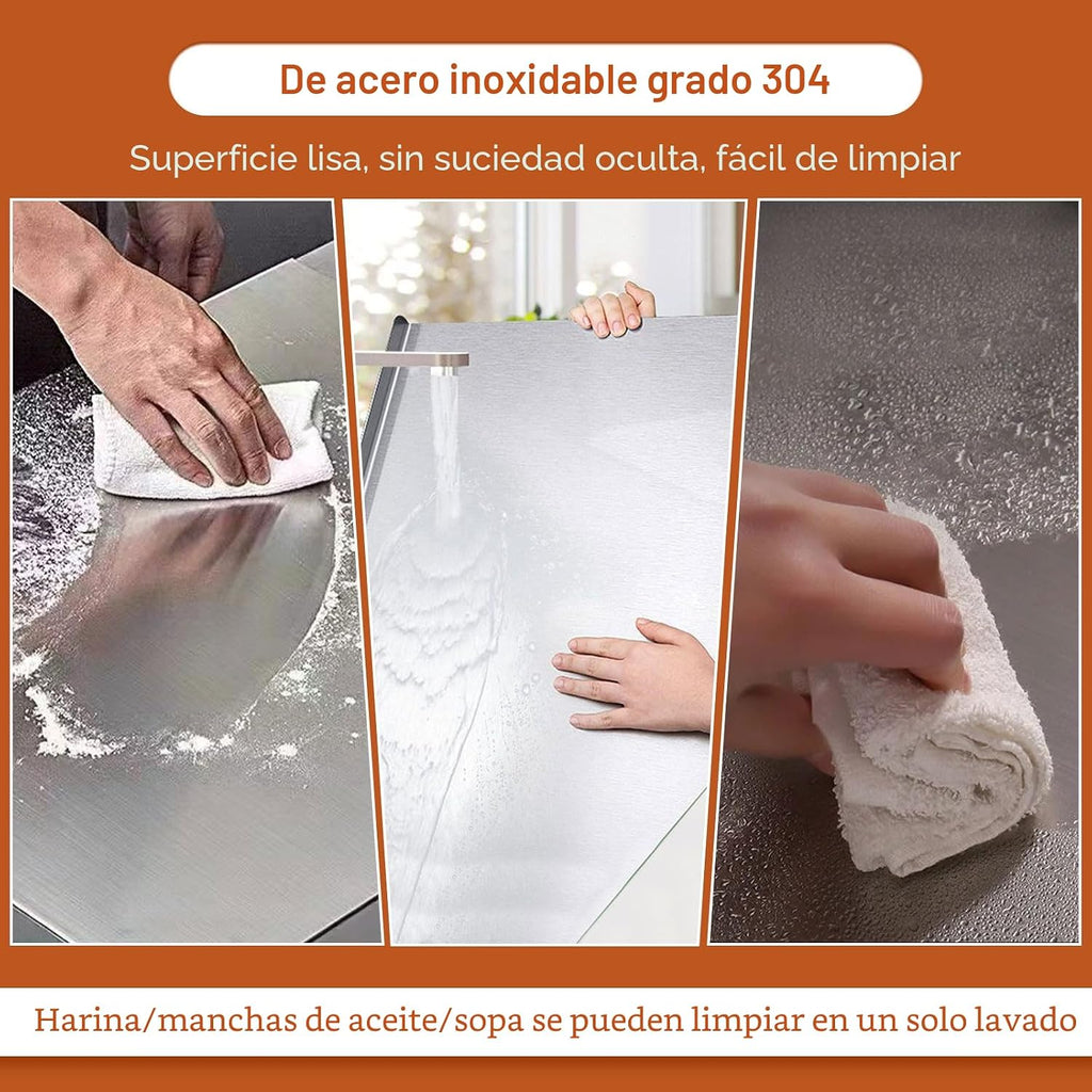 Tablas de cortar de acero inoxidable para cocina, tablas de cortar de acero inoxidable 304 con borde y almohadilla de silicona antideslizante para cortar carnes y frutas, fácil de limpiar (15.7 x 19.6