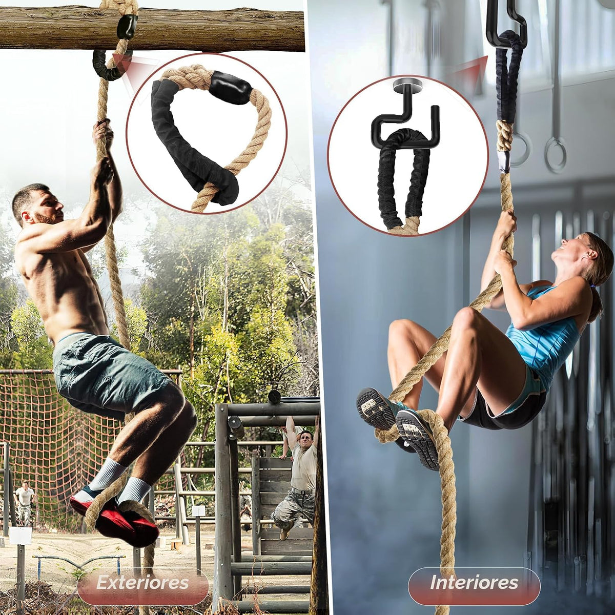 Cuerda de escalar para gimnasio - Cuerdas de ejercicio de 1.5 pulgadas de diámetro en longitudes de 10FT, 15FT, 20FT, 25FT, 30FT, 35FT, 40FT, 50FT para fitness y entrenamiento de fuerza, cuerda de escalada para adultos en casa, interior o exterior