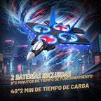 BEZGAR Avión Fighter Jet RC Juguete con luces LED y giro de 360°, azul