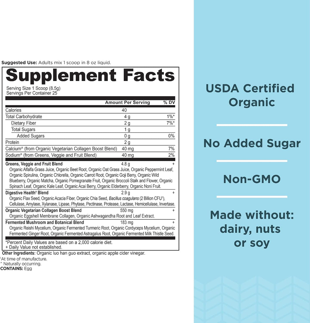Ancient Nutrition Supergreens Powder - Polvo de superalimento orgán...