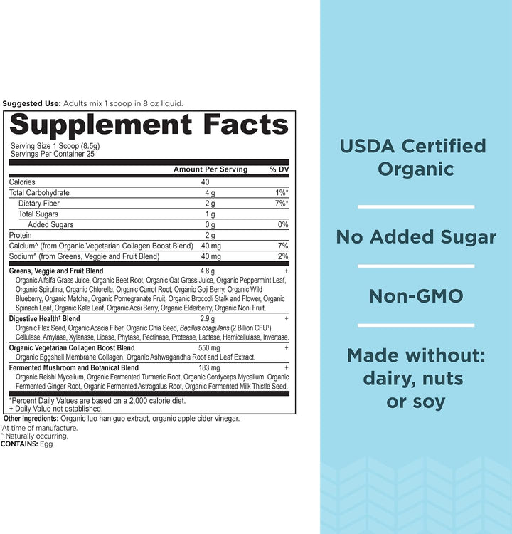 Ancient Nutrition Supergreens Powder - Polvo de superalimento orgán...