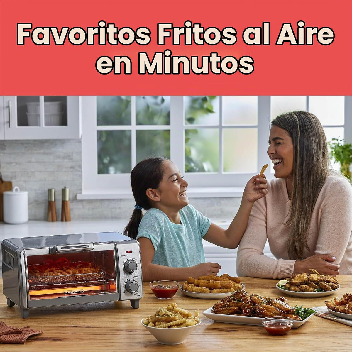 BLACK+DECKER - Horno tostador de 4 rebanadas, horno de encimera 5 en 1
